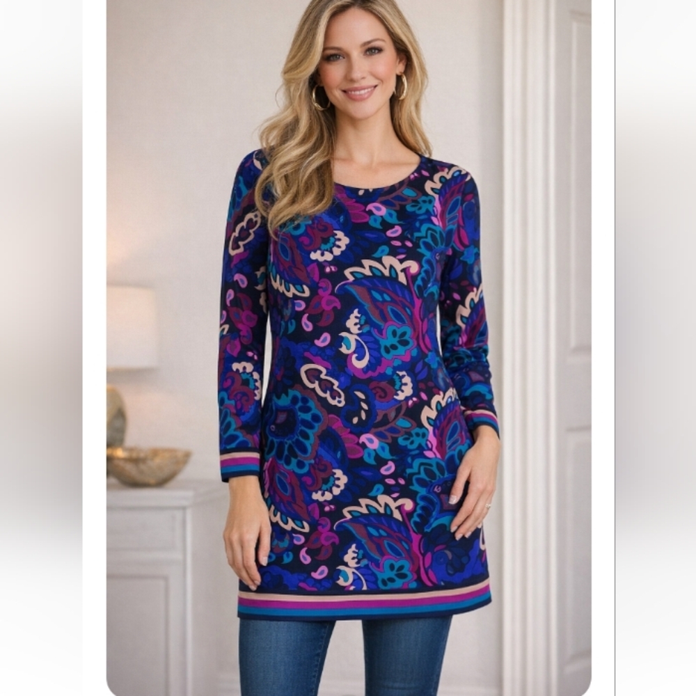 Trina Turk Printed Tunic Dress | Size 6 | Colorful Paisley Stretch Shift